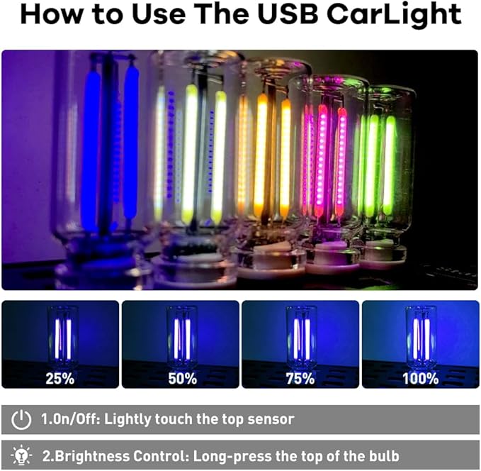 4Pcs Car USB Night Light, Touch Adjustment LED Ambient Lighting Plug in USB Automotive Night Lamps, Mini LED Bulb for Car, Camping, Holiday, Decoration, Bedroom, Party(Blue)
