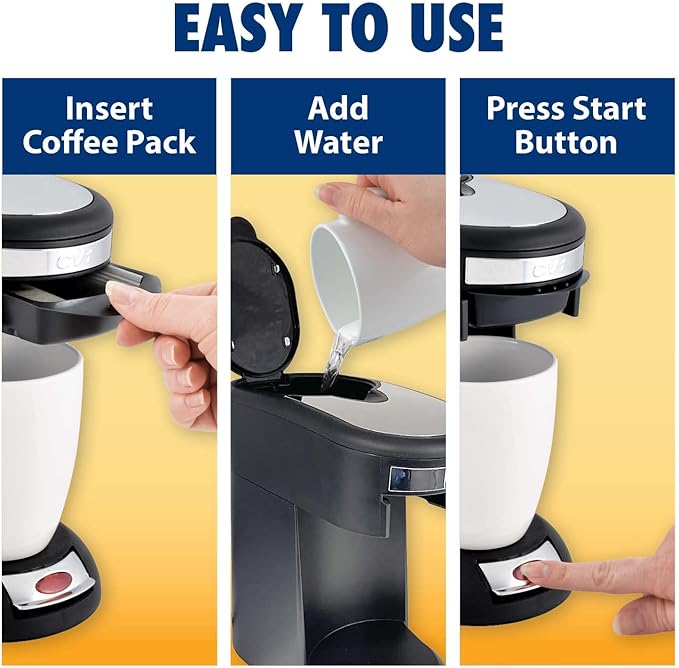 Café Valet Single Serve Coffee Maker, Brews 10 Ounces of Coffee or Hot Water, Compatible Coffee Packs