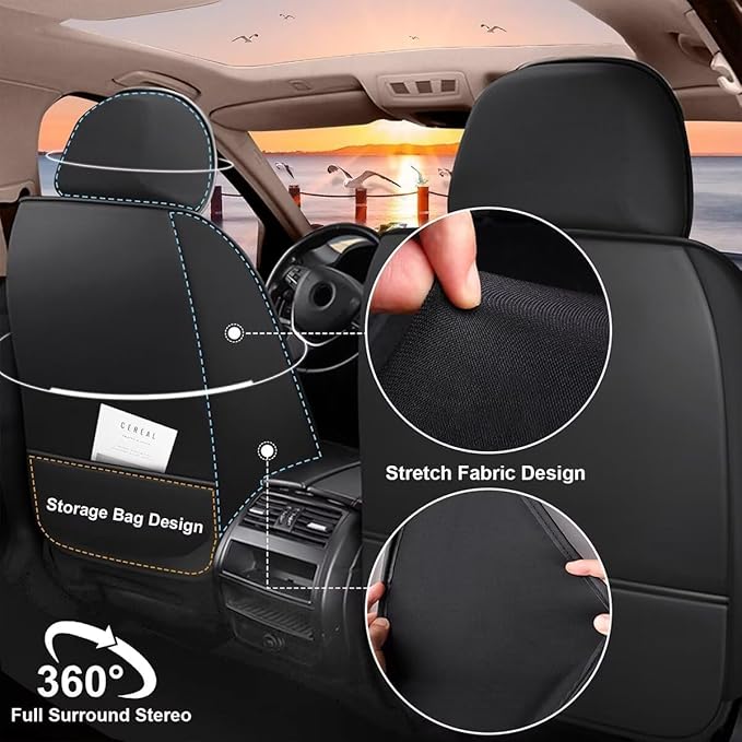 Seat Covers Fit for Nissan Frontier 2009-2023 2024 2025 Car Seat Covers Full Set Faux Leather Breathable Waterproof Car Seat Cushions (5 Seats, Black)