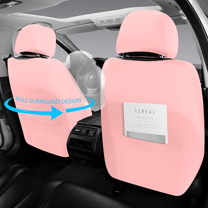 NS YOLO Leather Car Seat Covers Full Set, Universal Fit for Cars Trucks,SUVs,Waterproof Car Seat Protector,Automotive Seat Covers for 5 Seats (Pink, Full Set(Front and Rear-5 Seats))