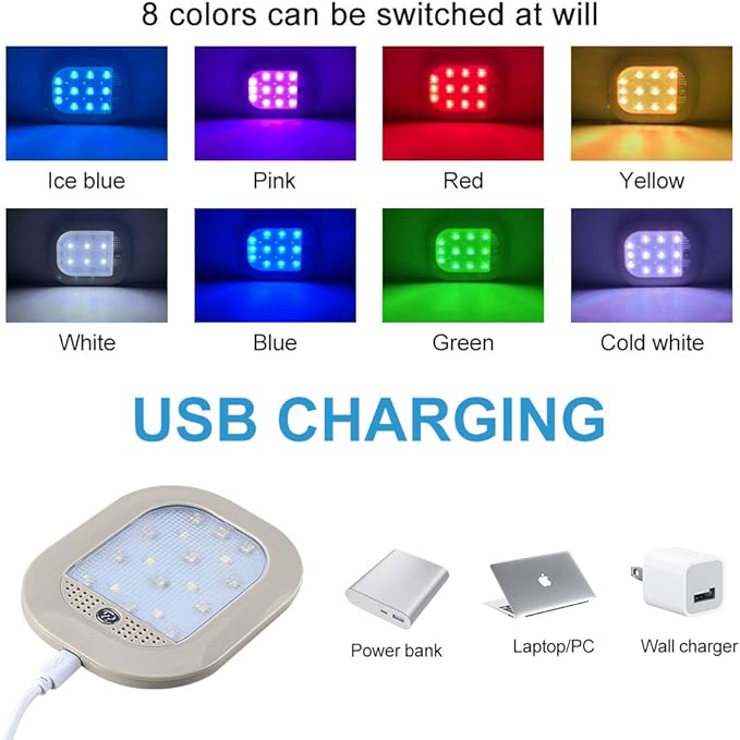 Teguangmei Upgraded Car Interior LED Truck Cargo Area Light, 8 Colors USB Rechargeable Reading Lamps, Multi-Function Auto Dome Lights for Car, RV, Truck, Closets, Cabinets, Camping, Bedroom