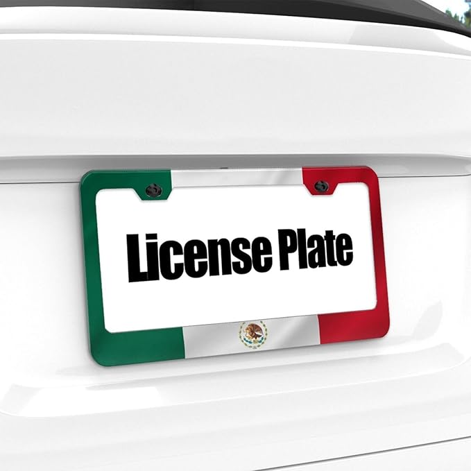 Mexican Flag License Plate Frame - 1 Pack Personalized Aluminum Car License Plate Cover Mexico License Plate Holder Universal US-Canada 2 Hole Auto Car Tag for Women/Men