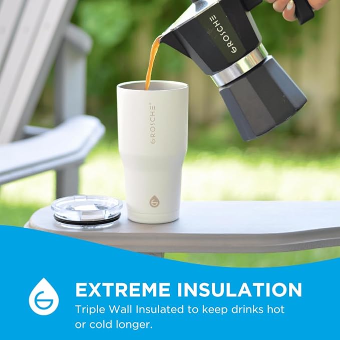 GROSCHE Yukon 30 oz Insulated Coffee Mug with Lid - Durable Travel Mug, Stainless Steel Tumblers, Vacuum Insulated Coffee Tumbler for Hot or Cold Beverages - CREAM WHITE