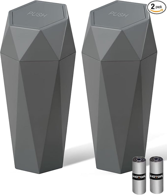 HOTOR Car Trash Can with Lid - 2 Pack, Car Accessories for Interior, Leakproof Vehicle Garbage Can with 30 Attached Trash Bags, Multipurpose Organizers and Storage for Home, Office, Dark Grey