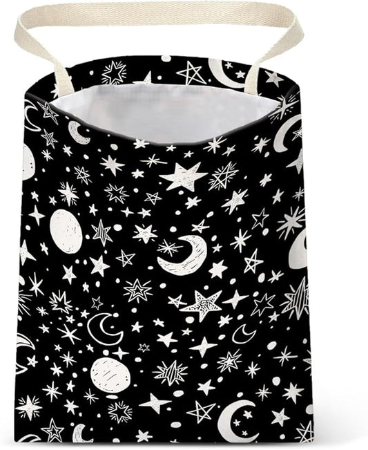 Moon and Star Black Car Trash Bags - Small Garbage Bags for Car Back Seat - One-handed Strap - Cute Printed - Accessories
