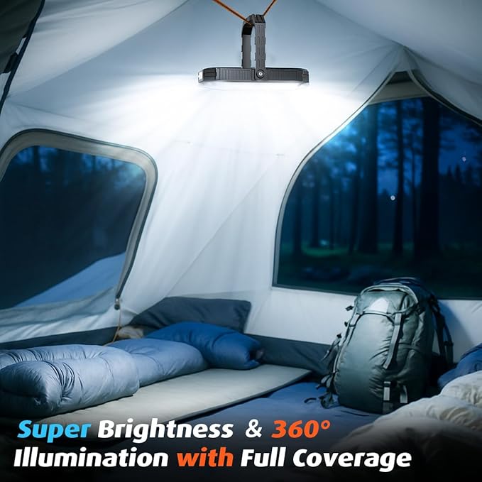 10000mAh Rechargeable LED Camping Lantern with LCD Display, 12 Light Modes, Dimmable & Waterproof, 120+ Hours Portable Light for Emergency, Power Outages, Outdoor Camping, Tent, 2 Packs