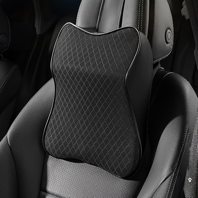 Memory Foam Car Headrest Pillow - Ergonomic Neck Support Cushion for Drivers & Passengers - Breathable Mesh Cover for Long Drives, Travel, Commuting (Black, 1-Pack)
