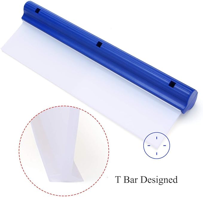 Car Squeegee 12 Inch Flexible T-Bar Water Blade Silicone Squeegee for Car or Home Glass Blue Handle