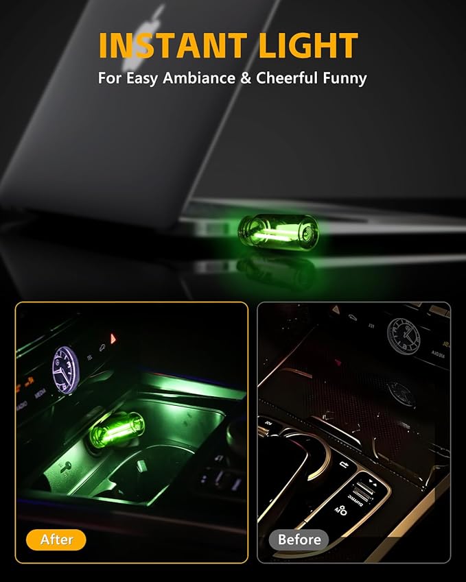 2PCS USB Car Lights, Touch Adjustment Lights, Plug in USB Vehicle Interior Ambient Light, Mini LED Retro Bulb Clear Glass Night Light for Car, Camping, Holiday Decoration, Party, Bedroom (Green)