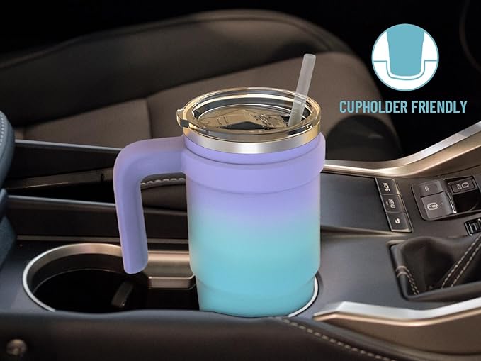 Zukro 24 oz Insulated Tumbler with Handle and Straw - Leakproof Stainless Steel Cup with Lid - Double-wall Travel Coffee Mug Keep Drinks Hot and Cold - Dishwasher Safe & Fit in Cupholder