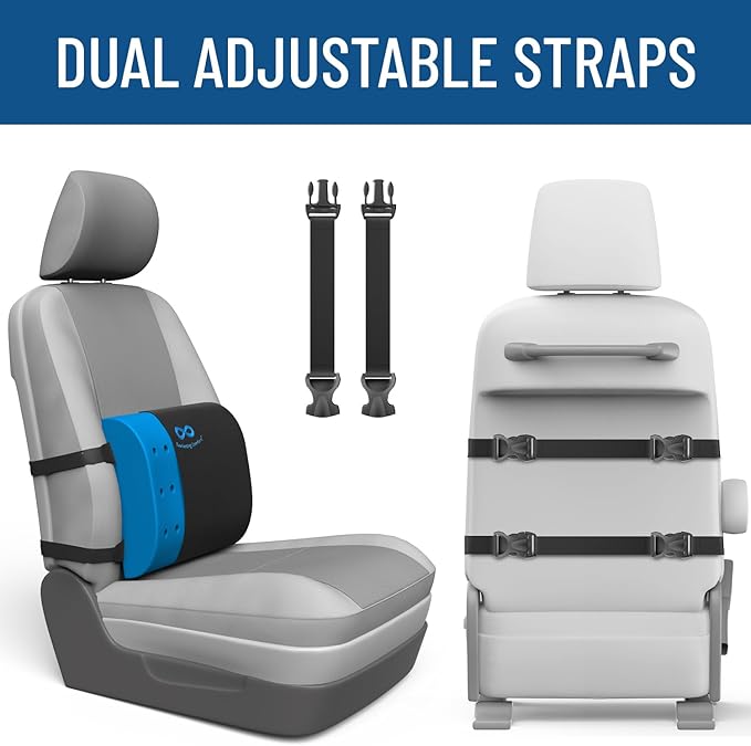 Everlasting Comfort Lumbar Support Cushion for Car Seat - Gel Infused Back Cushion for Car - Lumbar Support Promotes Better Posture, Back Pain Relief - Ideal for Driving