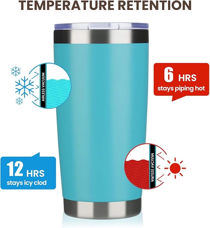 MEWAY 20oz Tumbler 8 Pack Double Wall Vacuum Insulated Travel Mug Bulk, Stainless Steel Tumblers with Lid and Straw, Durable Powder Coated Coffee Cups for Cold & Hot Drinks (Light Blue, 8)