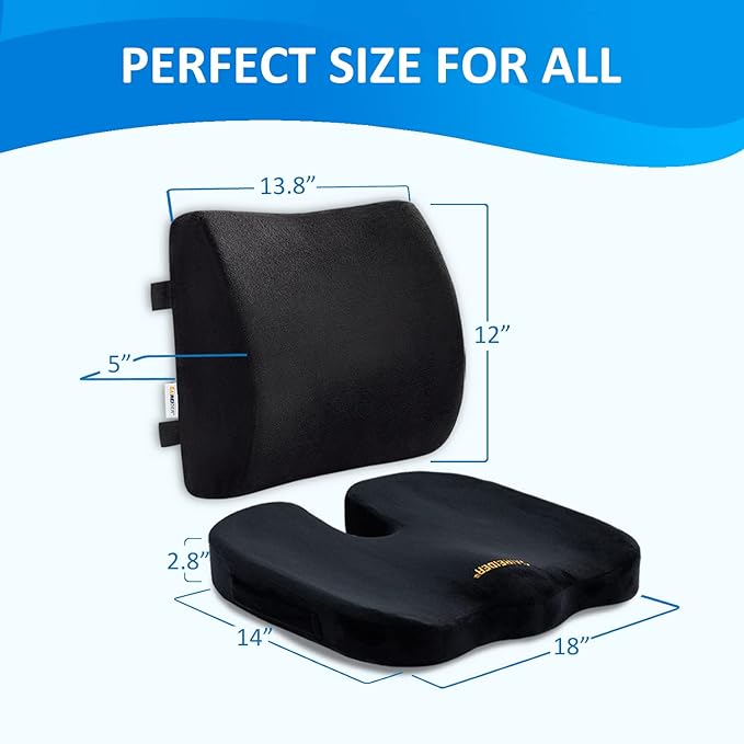 SAIREIDER Seat Cushion and Lumbar Support Pillow for Office Chair, Memory Foam Car Seat Cushions Back Support Pillows, Help Relieve Pain of Back, Lumbar, Tailbone and Sciatic Nerve(Black)