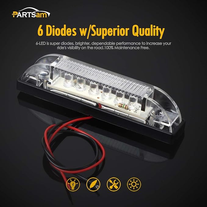 Partsam 4Pcs 4inch Utility White 9 LED Strip Light Bar, Clear Lens Waterproof 4" Boat Marine Lights, Marker Lights for Truck Trailer Car Pickup RV Camper, Under HoodLights, Dome Lights