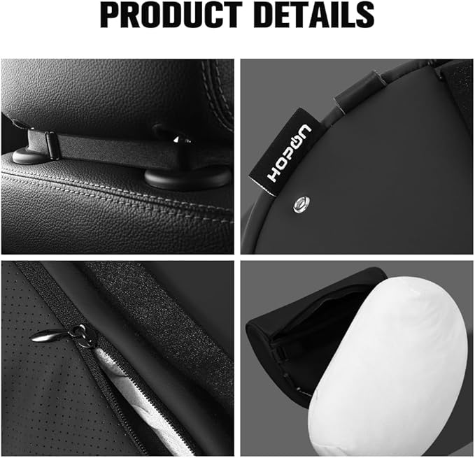 HOPON Headrest Pillow for Tesla Model 3 Model Y with Adjustable Strap,Tesla Neck Pillow with Leather,for Head,Neck,Shoulders,Multipurpose,Tesla Accessories 1 Pack (Black)