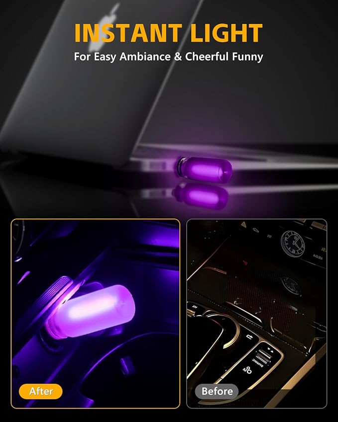 2PCS USB Lights for Car, Retro LED Car Interior Lamp Ambient Lighting, Universal USB Plug Lights for Cars, bedrooms, Camping, Parties, Frosted Glass Bottle Decorative Night Light, Purple Light