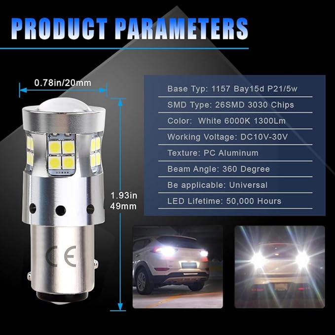 1157 BAY15D LED Bulbs 2057 2357 7528 LED Lights 1500 Lumens, With Projector Lens, for Backup Reverse Blinker Brake Tail Lights 6000K White. 2-Pack