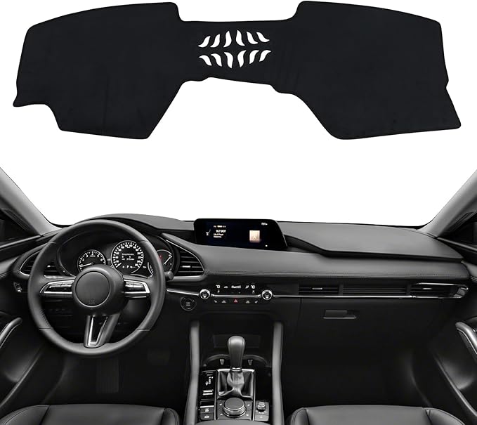 Dashboard Cover Mat for Mazda 3 2019-2023 2024 2025 Accessories (Without HUD) Black Flannel Material Anti-Slip Dash Cover Mat Sunshade Glare UV Rays Protector