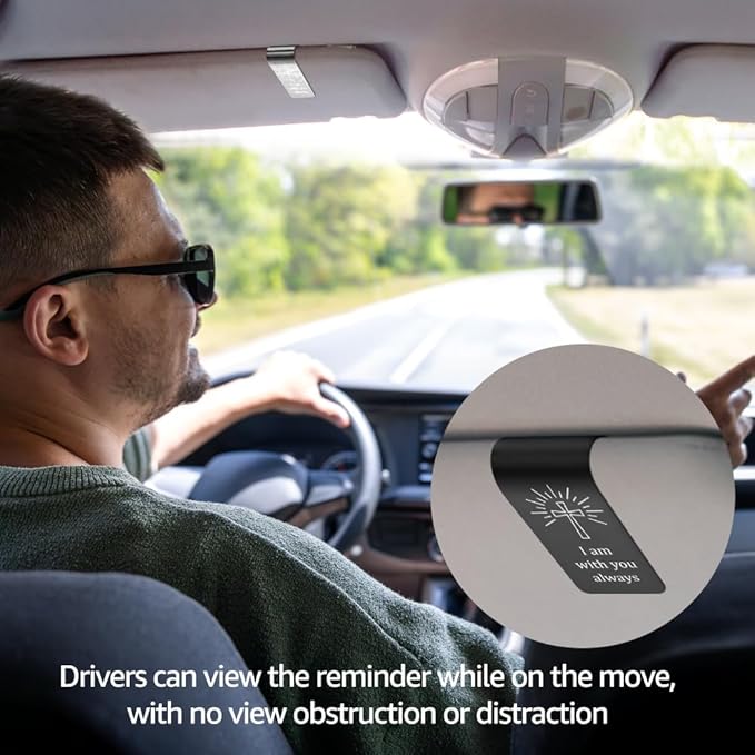 I Am with You Always Engraved Black Stainless Steel Car Visor Clip, Prayer Cross Sun Visor Clip for Religious Believers, Sweet 16 Gifts, Safe Driving Gifts for New Drivers Family Friend