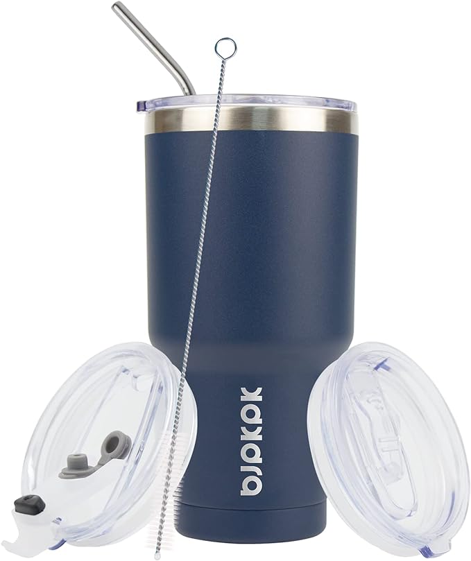 BJPKPK 30 oz Tumbler with Lid and Straw Stainless Steel Double Wall Vacuum Insulated Tumblers,Navy Blue