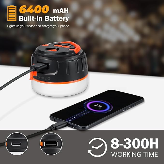 Siivton Camping Lantern Rechargeable, Power Bank 6400mAh, Tent Lights for Camping, Portable LED Camping Light with Remote, Magnetic Base, Waterproof, 5 Light Mode for Hurricane Emergency Hiking Home