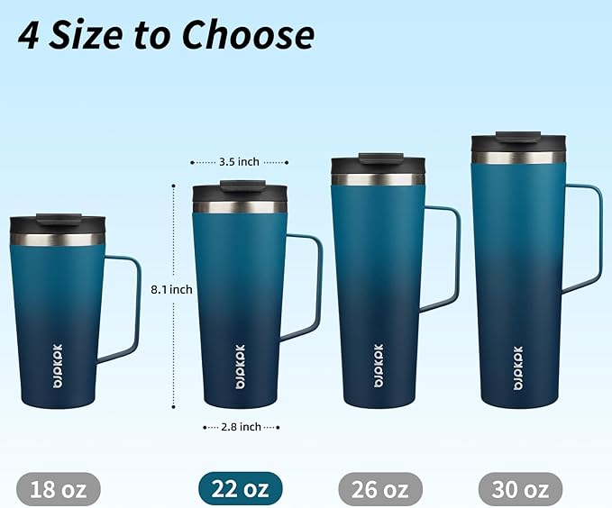 BJPKPK Insulated Tumbler with Handle, 22oz Insulated Tumblers with Lid and Straw, Stainless Steel Metal Water Bottles, Coffee Travel Mugs, Cups, Sea
