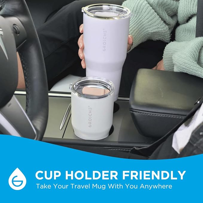 GROSCHE Yukon 20 oz Insulated Coffee Mug with Lid - Durable Travel Mug, Stainless Steel Tumblers, Vacuum Insulated Coffee Tumbler for Hot or Cold Beverages - LAVENDER