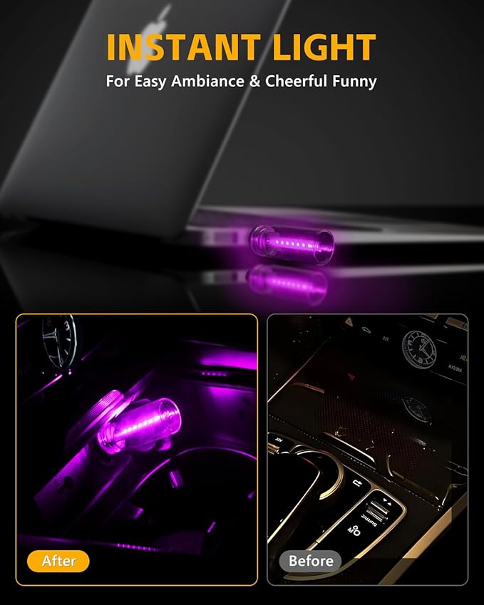2PCS USB Lights for Car, Retro LED Car Interior Lamp Ambient Lighting, Universal USB Plug Lights for Cars, bedrooms, Camping, Parties, Clear Glass Bottle Decorative Night Light, Purple Light