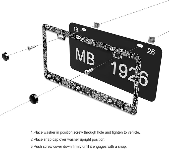 Boho Paisley Pattern License Plate Frame Floral License Plate Frames Aluminum Car Accessories Cover with 2 Holes and Screws 12 x 6 Inch for Front Rear Car Plate Decor for Women Men