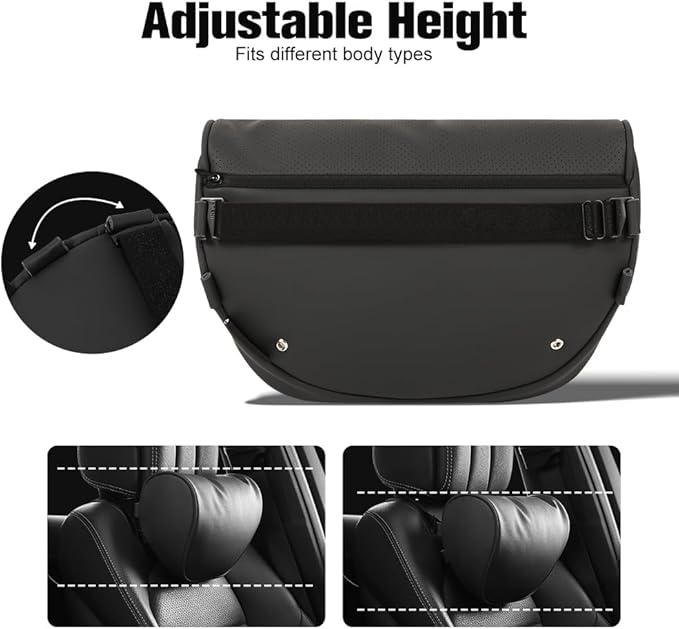 HOPON Headrest Pillow for Tesla Model 3 Model Y with Adjustable Strap,Tesla Neck Pillow with Leather,for Head,Neck,Shoulders,Multipurpose,Tesla Accessories 1 Pack (Black)