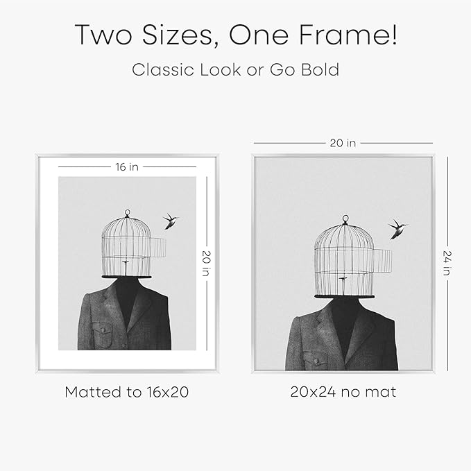 Homeforia 20x24 Picture Silver Frame, High End Metal 20 x 24 Poster Frames with Mat 16 by 20 for Photo, 20x24 Silver Frame Matted to 16x20 Art, 24x20 Hanging Frames, Tempered Glass, Wall Kit, Set of 3