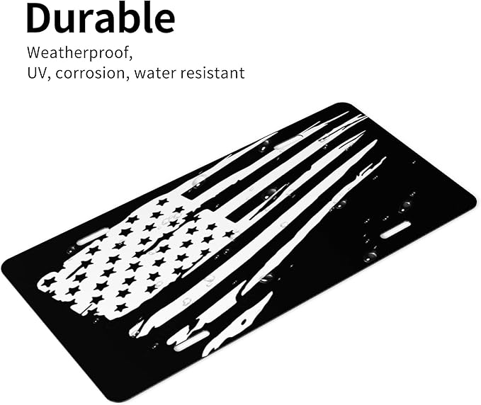 Front License Plate American Flag Black Vanity Plates Aluminum Metal Decorative Car Tag Novelty License Plate Cover for Men Women 6 * 12 in (4 Holes)