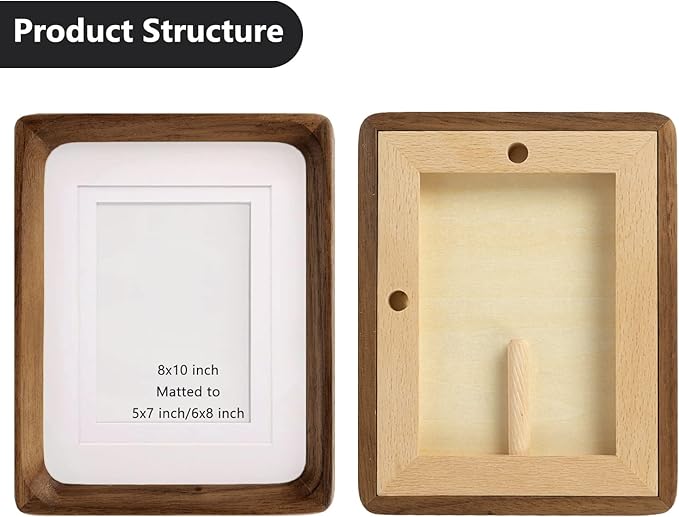 Natural Wood Photo Frames Inspired Tabletop Picture Frame with Mat, Vertical or Horizontal Display (Walnut, 8x10 matted to 5x7/6x8)