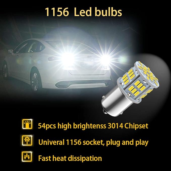1156 Bulb Reverse Light, Led 1141 1003 7506 BA15S Bulbs, 12V-24V 54-SMD Used for Truck Car Backup Reverse Lights, Tail Parking Lights,Camper Trailer RV Interior Light, 4pcs White