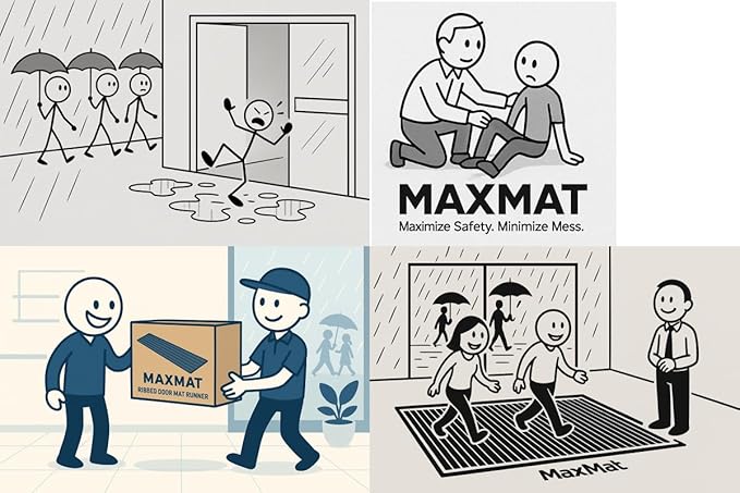 MaxMat® Extra Large Commercial Floor Mat, 3 x 5 Feet Rubber Border Heavy Duty Door Mat, Waterproof, Low-Profile, Easy to Clean, Rubber Entry Mat (Charcoal Grey)