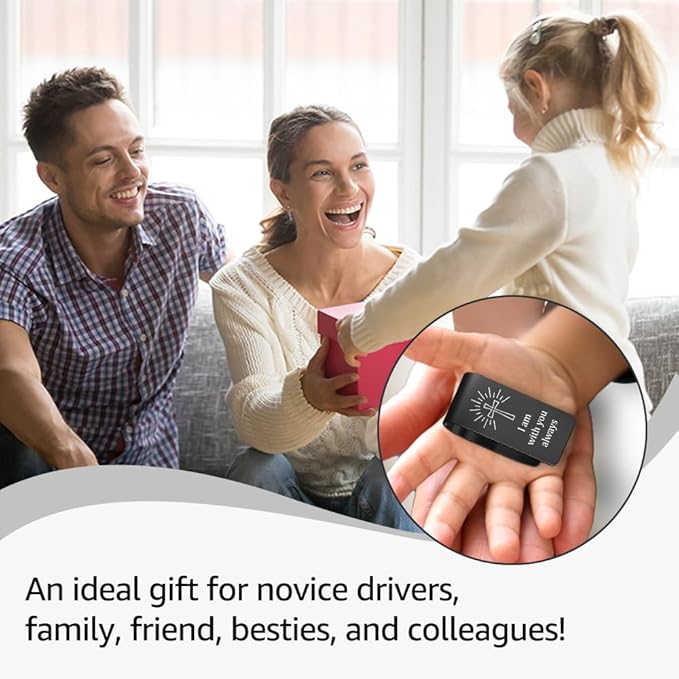 I Am with You Always Engraved Black Stainless Steel Car Visor Clip, Prayer Cross Sun Visor Clip for Religious Believers, Sweet 16 Gifts, Safe Driving Gifts for New Drivers Family Friend