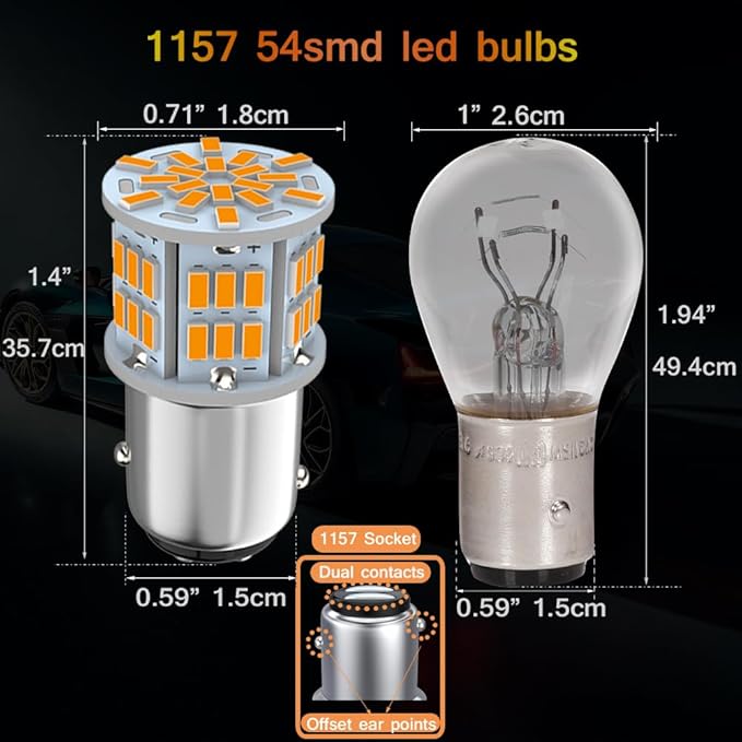 1157 Led Light Bulb Amber Yellow, 12V-24V 1157 7528 2357 2057 BAY15D LED Replacement Light Bulb for Brake Light Tail Light for Car RV Trailer Boat, 54SMD 3014 Chipset,4PCS