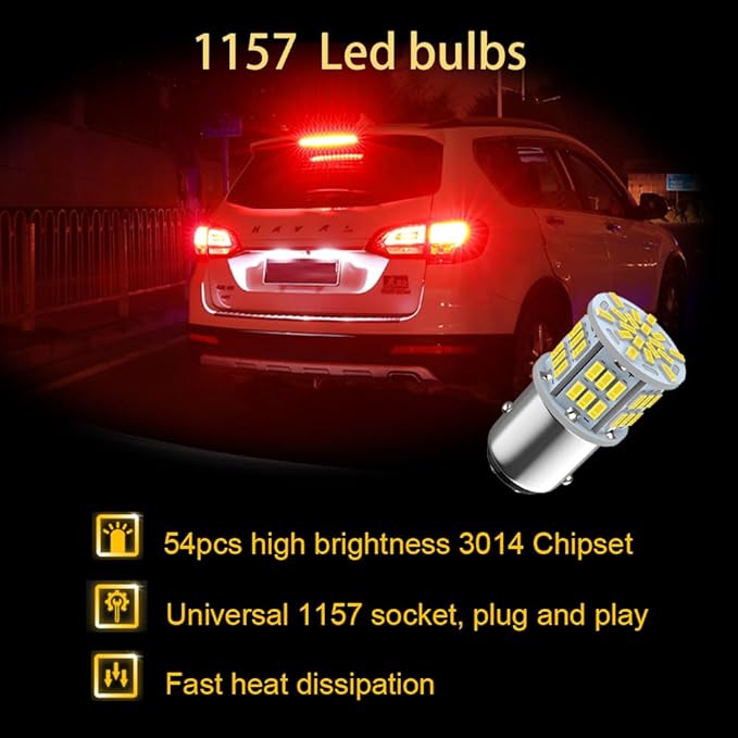 1157 Led Brake Light Bulb, 12V-24V 1157 7528 2357 2057 BAY15D LED Replacement Light Bulb for Brake Tail Light for Car RV Trailer Boat, 54SMD 3014 Chipset White light, 4PCS
