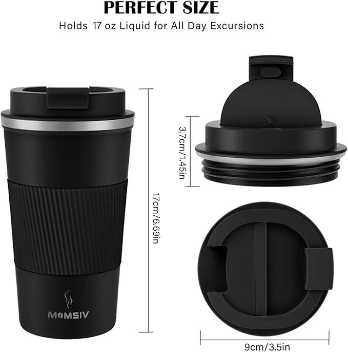 MOMSIV 17oz Travel Mug, Insulated Coffee Cup with Leakproof Lid, Vacuum Stainless Steel Double Walled Reusable Tumbler for Hot and Cold Water Coffee and Tea In Travel and Car