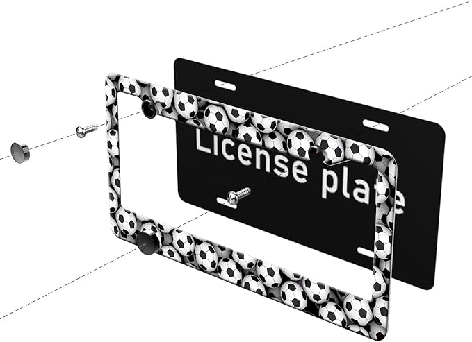 MIOAOSRT Soccer Balls License Plate Frame Soccer Sport License Plate Cover Car Tag Holder Metal License Plate Frame Fits Standard U.S.Vehicles 12x6 Inch