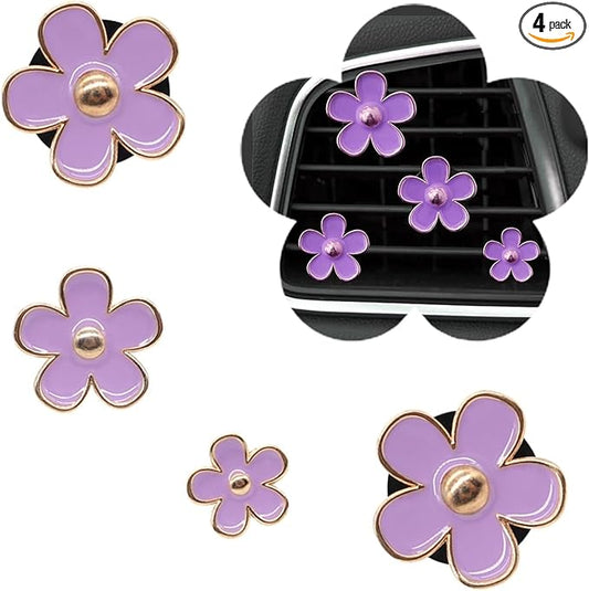 Daisy Flower Car Air Freshener Vent Clips, 4 Pcs Cute Car Accessories for Women Interior, Girly Decor Essentials, Truck Accessories, for Bathroom Office Pet Houses (Purple, 3.1cm 2.9cm 2.2cm 1.6cm)