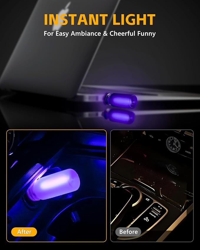 2PCS USB Lights for Car, Retro LED Car Interior Lamp Ambient Lighting, Universal USB Plug Lights for Cars, bedrooms, Camping, Parties, Frosted Glass Bottle Decorative Night Light, Bule Light