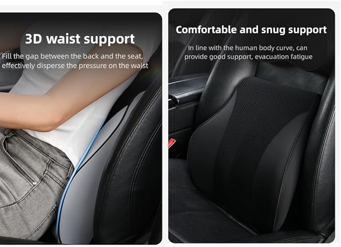 Memory Foam Waist Support Pillow Middle/Lower Back Support pad is Used for car Seats, Office Chairs, Lounge Chairs, etc (Black)