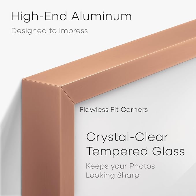Homeforia 8.5x11 Rose Gold Frame, High End Metal 8.5 x 11 Picture Frames with Mat 6 by 8 inch Photo, 11x8.5 Poster Frame Matted to 6x8 Print, Wall or Tabletop Frame, Tempered Glass, Wall Kit, Set of 2