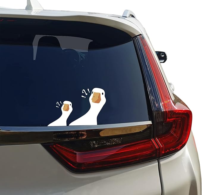 Cute Funny Cartoon Confused Goose Vinyl Sticker, 1 Small and 1 Big