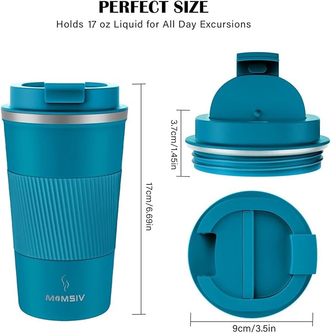 MOMSIV 17oz Travel Mug, Insulated Coffee Cup with Leakproof Lid, Vacuum Stainless Steel Double Walled Reusable Tumbler for Hot and Cold Water Coffee and Tea In Travel and Car