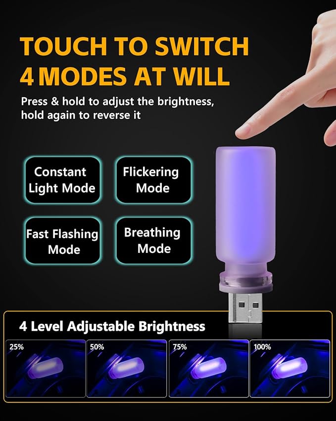2PCS USB Lights for Car, Retro LED Car Interior Lamp Ambient Lighting, Universal USB Plug Lights for Cars, bedrooms, Camping, Parties, Frosted Glass Bottle Decorative Night Light, Bule Light