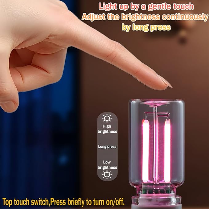2 Pack Car LED Lights Interior, USB Light for Car Decor & Bedroom, Touch Dimmable Ambient Lighting, Mini Glass Bottle Night Light for Camping Gifts-White