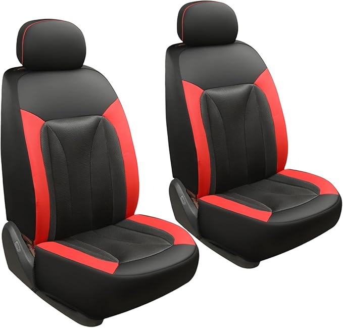 GIANT PANDA 2 Front Leather Car Seat Cover for Hyundai,3D Air Cool Mesh Thick Seat Covers Custom Fit Hyundai Sonata Elantra Santa Fe Tucson Accent Kona Palisade Genesis Venue Ioniq (Red+Black)
