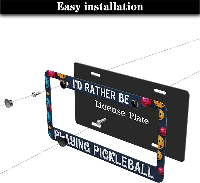 Front License Plate Bracket Multicolor License Plate Frames I'd Rather Be Playing Pickleball Universal Aluminum Car Accessory 2 Pack with Screw Covers Set